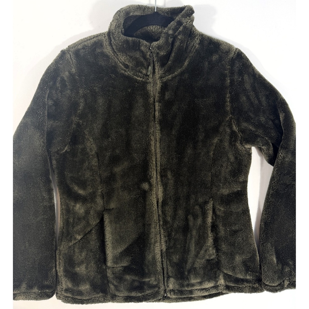 32 Degrees Heat Womens M Olive Green Plush Faux Fur Fleece Full Zip Jacket